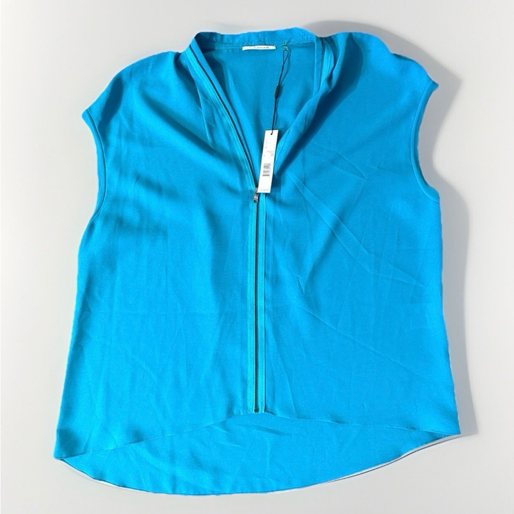 T Tahari Zipper Front Sleeveless Blouse Size Blue Large‎ Career